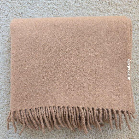 Classic Camel-colored Wool Scarf with Fringe Tan - Picture 1 of 14
